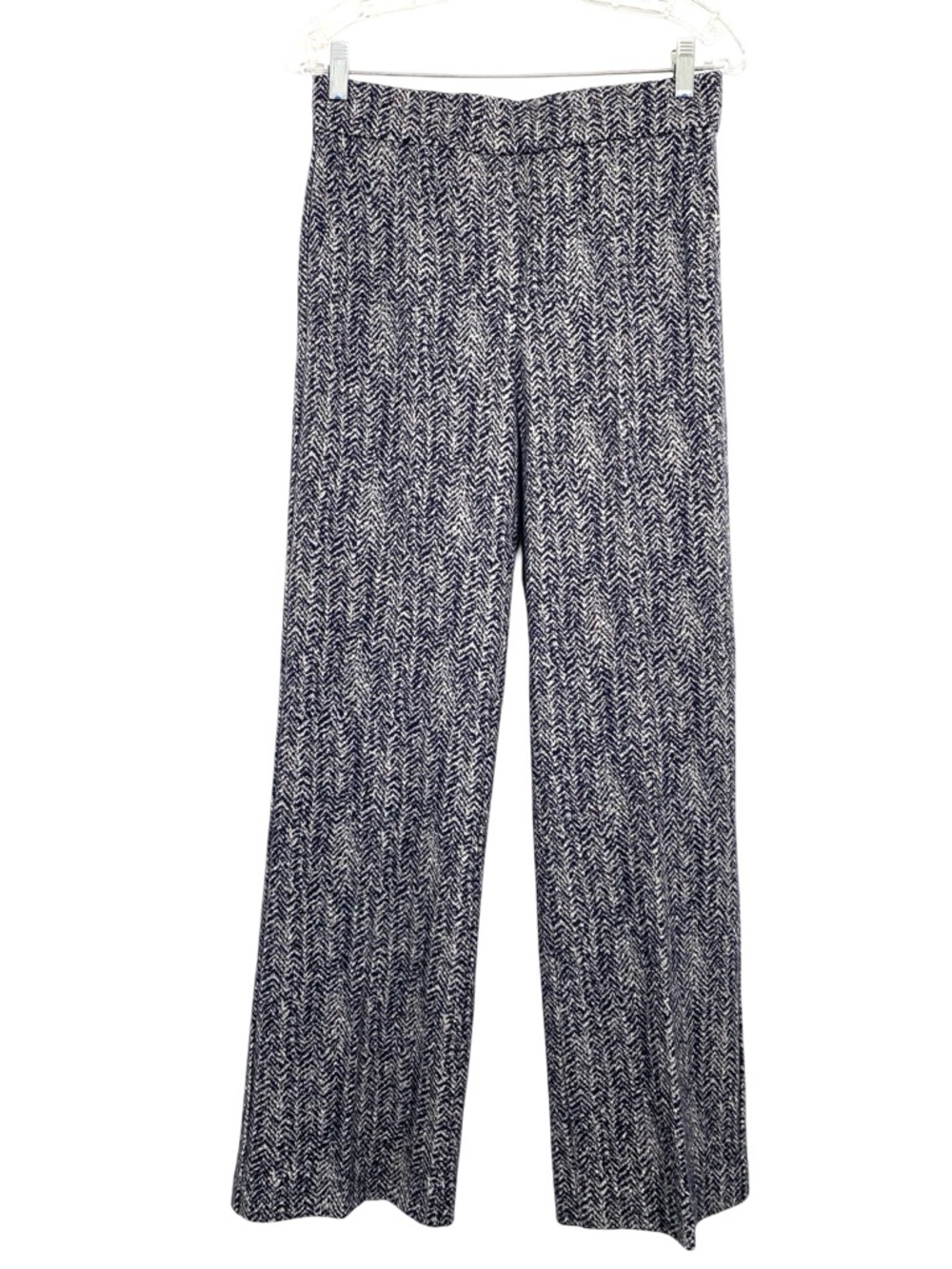 Theory Wool Cotton Straight Leg Pull On Knit Trouser Pants Chevron